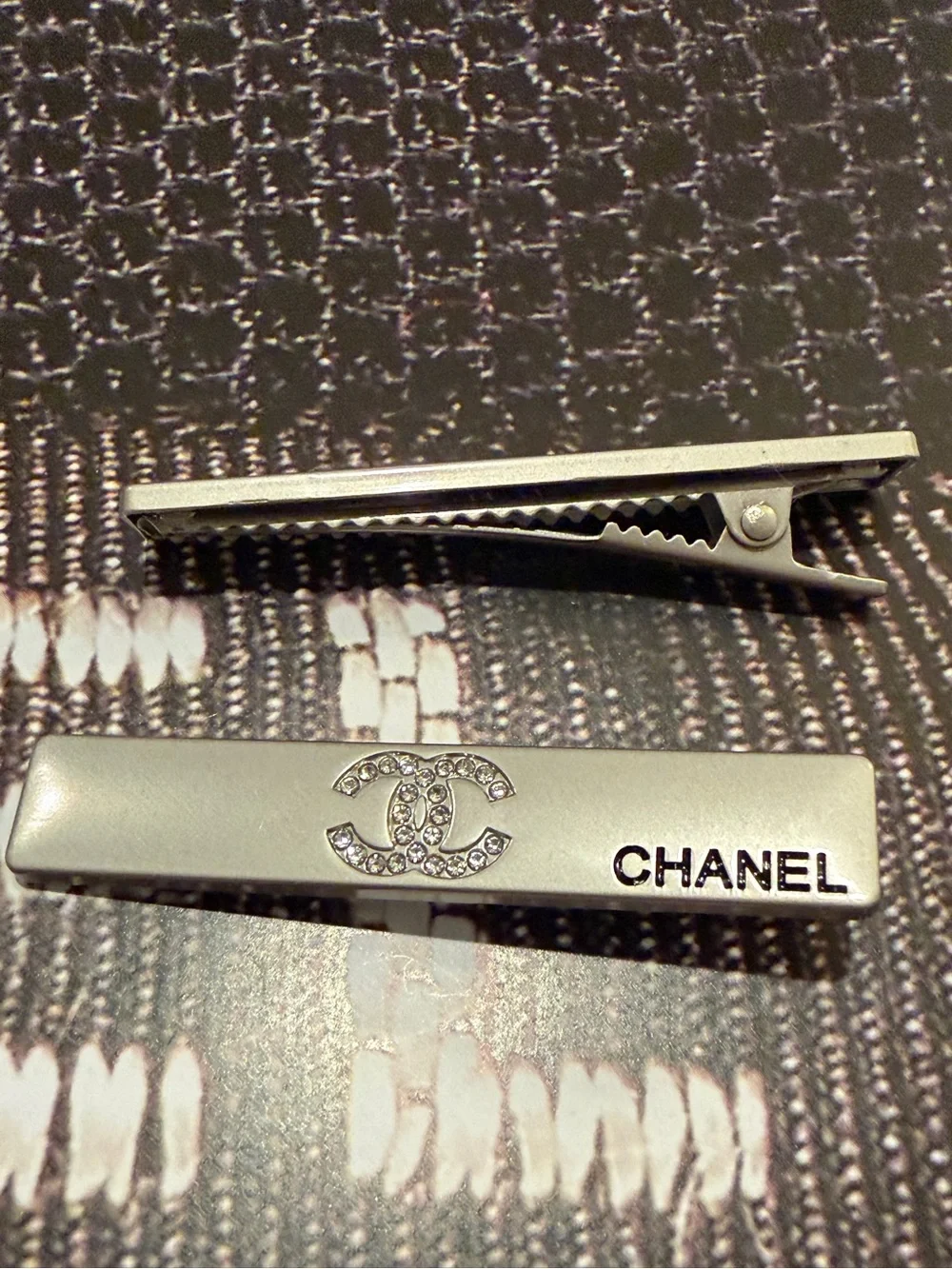 CHANEL Beaute Silver Crystal CC Logo Hair Barrette Pair 🩶🩶🩶